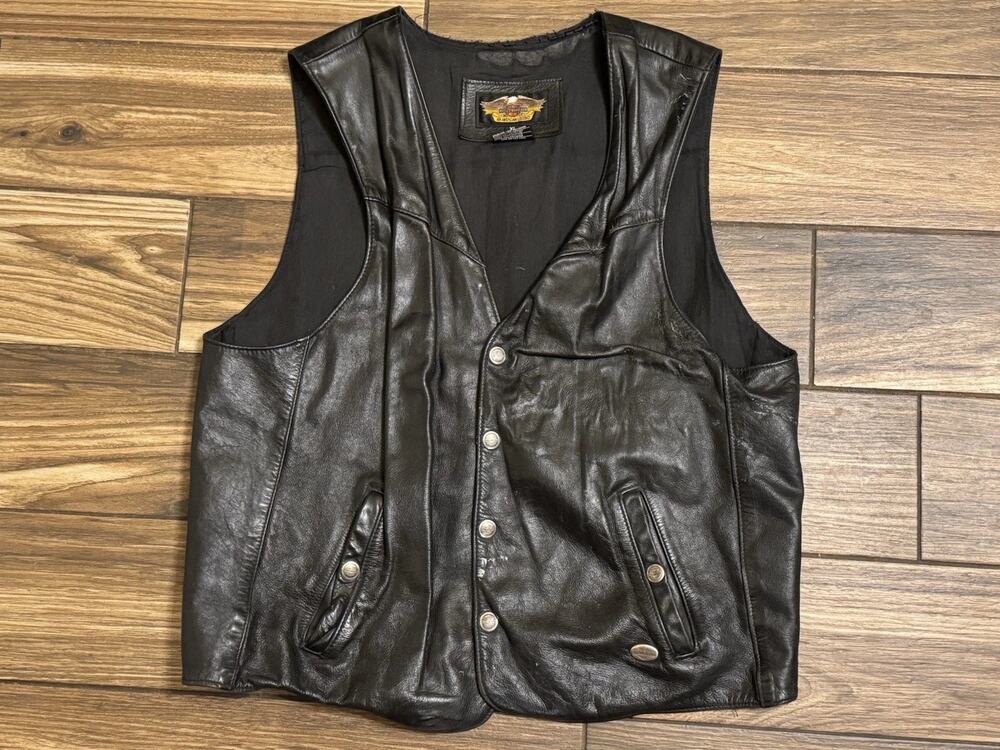 Vintage Harley Davidson Vest Mens X-Large Leather Motorcycle Blank Made in USA